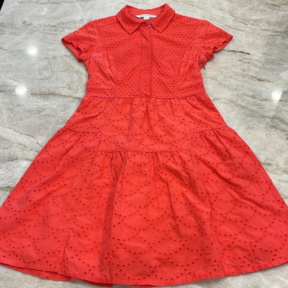 Diane von Furstenberg Skylar Coral Pink Eyelet Shirt Dress Size 6 - Picture 6 of 16